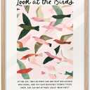 EcoHest Large 16x20in OAK Wood Framed Wall Art, Look at the Birds of the Air Bible Verse Matthew 6, Christian Scripture Modern Canvas Wall Decor for Bedroom Living Bathroom Religious Gift 1 Pack