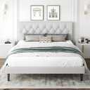 CXVX King Size Platform Bed Frame with Upholstered Headboard, Button Tufted Design, Strong Wooden Slats, No Box Spring Needed, Easy Assembly, Noise Free
