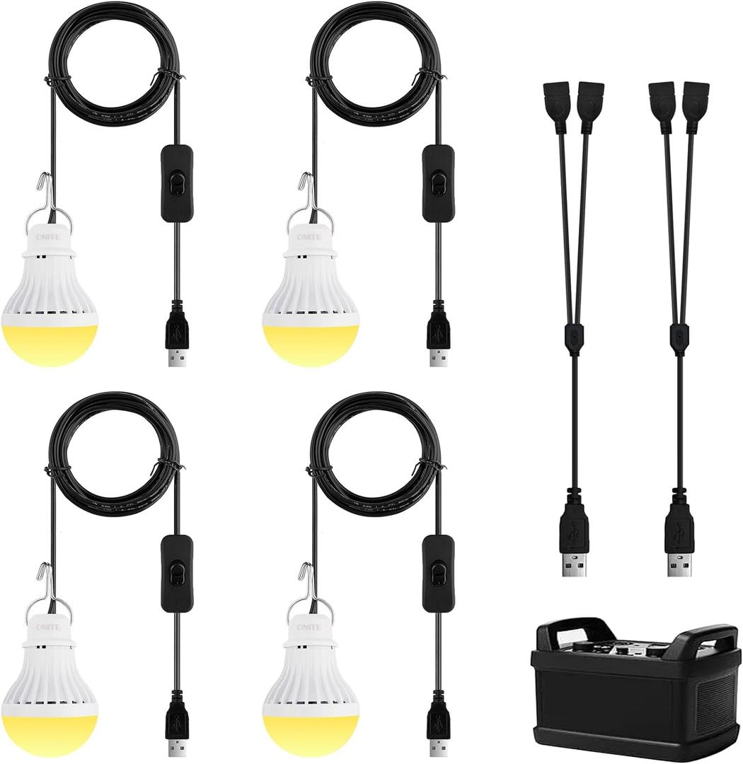 Onite 4-Pack USB LED Light Bulb | 2700K Warm White | Emergency Backup Lighting for Camping, RV, Garage, and Power Outage Preparedness