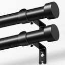 KAMANINA Curtain Rods 2 Pack, Heavy Duty Curtain Rods for Windows 48 to 84 Inch, 1 Inch Black Modern Drapery Rod with End Cap (32"-86", 2Pack)