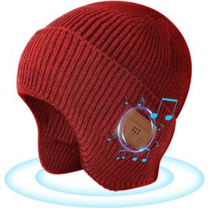 Bluetooth Beanie for Men Women, HD Stereo Sound Beanie with Headphones, Unique Tech Gifts for Men Husband Him Teen (Red)