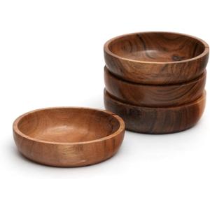 Acacia Wood Bowls - 4.75-inch Brown Wooden Bowls, 400 cubic cm (0.40 liters) Each, Set of 4
