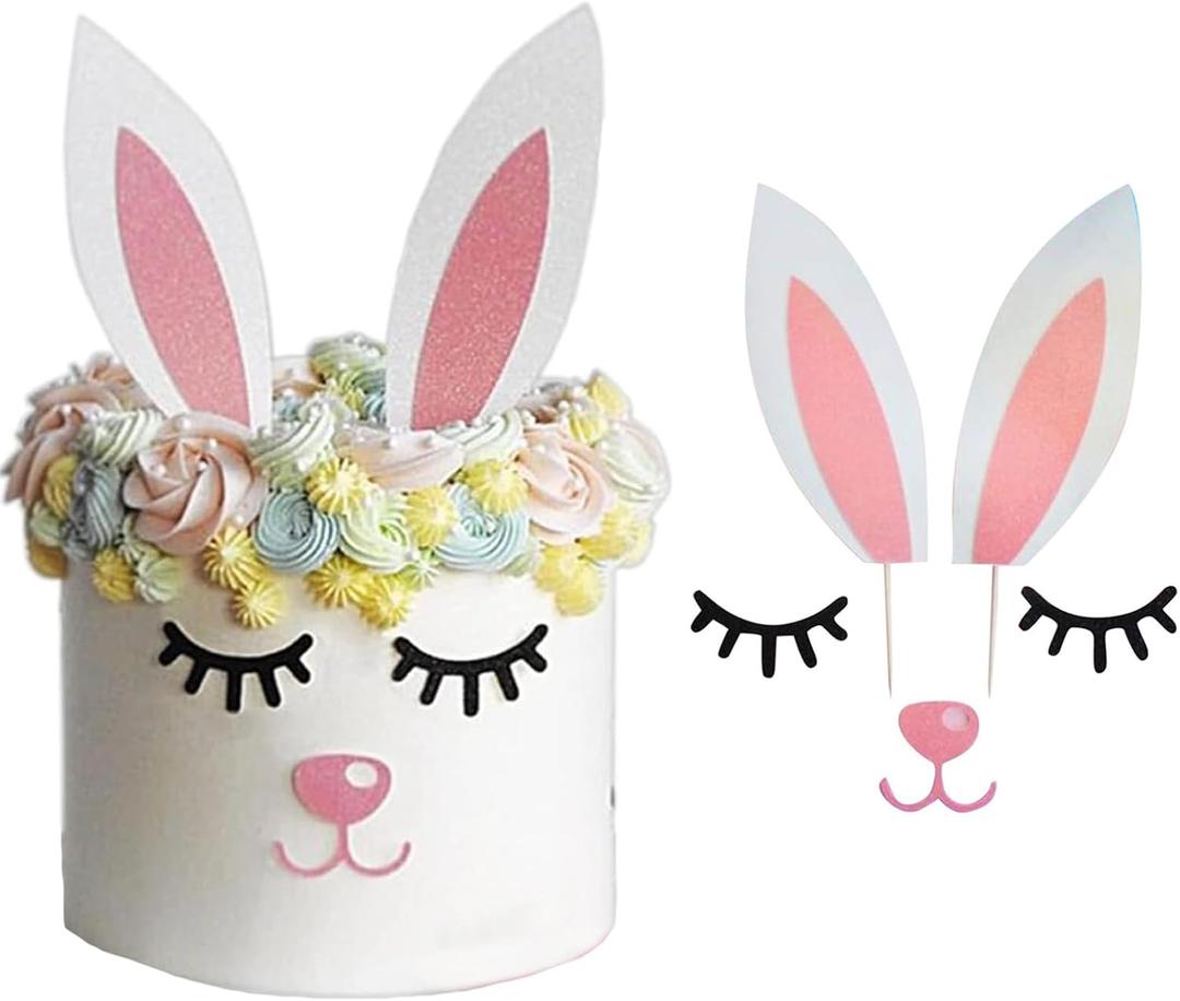 Bunny Ears Cake Topper Easter Cake Topper for Easter Theme Spring Party Decor Baby Shower Dessert Supplies,2 Pack