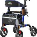Walkers for Seniors, Rollator Walker with Seat, 350 lb Weight Capacity, 18" Big Seat, 8" All-Terrain Wheels, 6-Level Adjustable Height, Lightweight Aluminum Frame Rollator Walkers for Seniors (Blue)