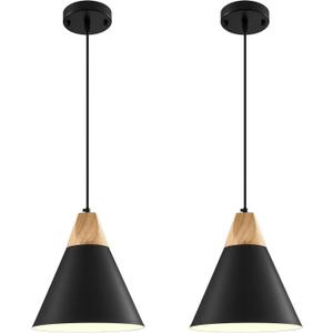 Black Pendant Light 2 Packs,9.4inches- Farmhouse Pendant Light, Modern Pendant Lights, Kitchen Pendant Lights for Office, Bedroom, Living Room, Kitchen Island