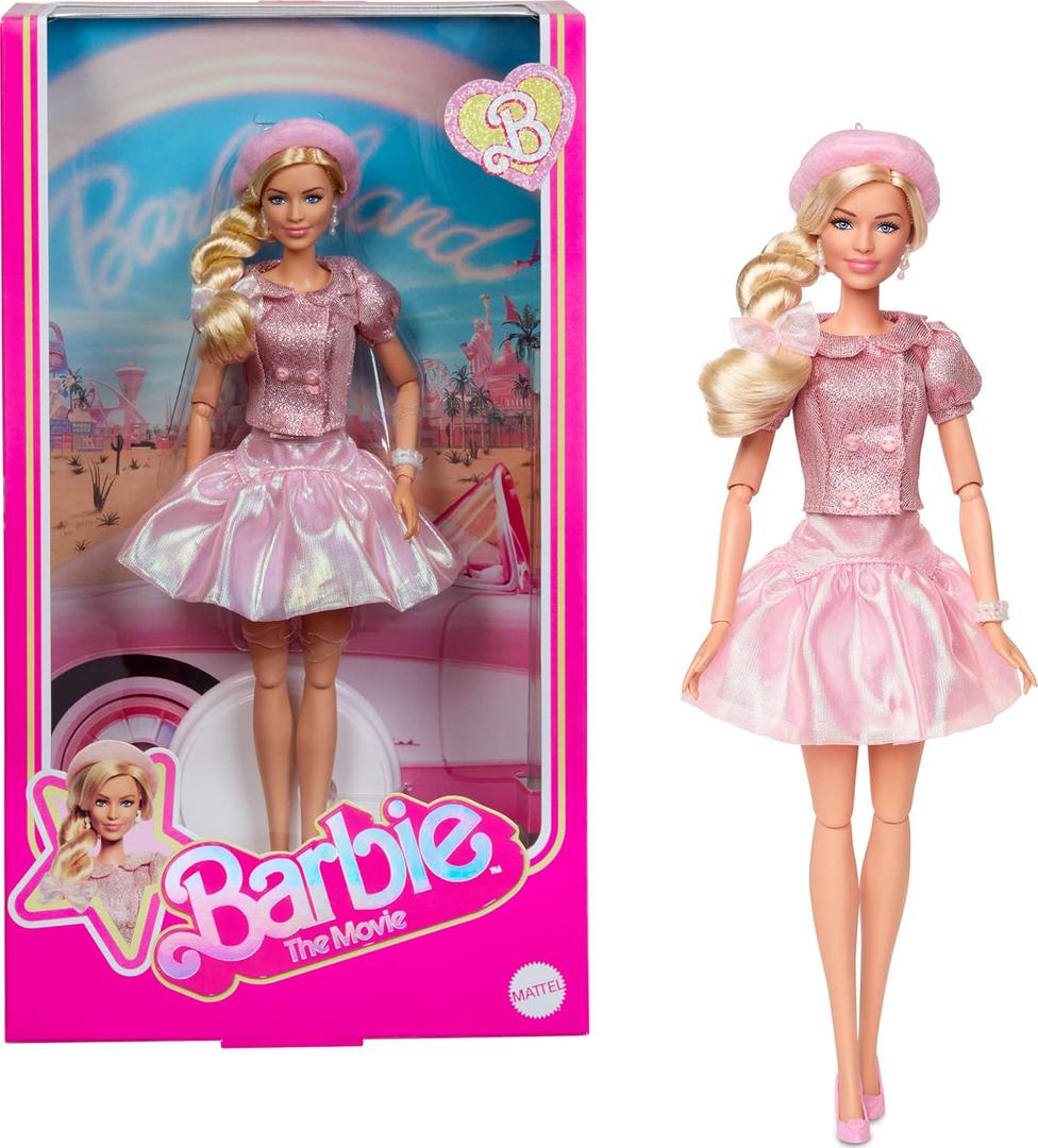 Barbie The Movie Doll, Margot Robbie as, Collectible Wearing Pink Blouse & Skirt Tutu Outfit, with Styled Hair & Matching Jewelry
