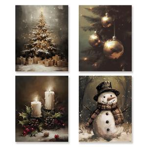 Set of 4 - Vintage Retro Winter Holiday Xmas Pillow Case, Size 18x18