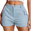 ELLEVEN Cargo Shorts Women Y2K Mini Summer Shorts with Pockets High Stretch Elastic Waist Cotton Casual Hiking Short Skinny Sexy Hot Streetwear Trendy Light Blue Medium (Blue, M)
