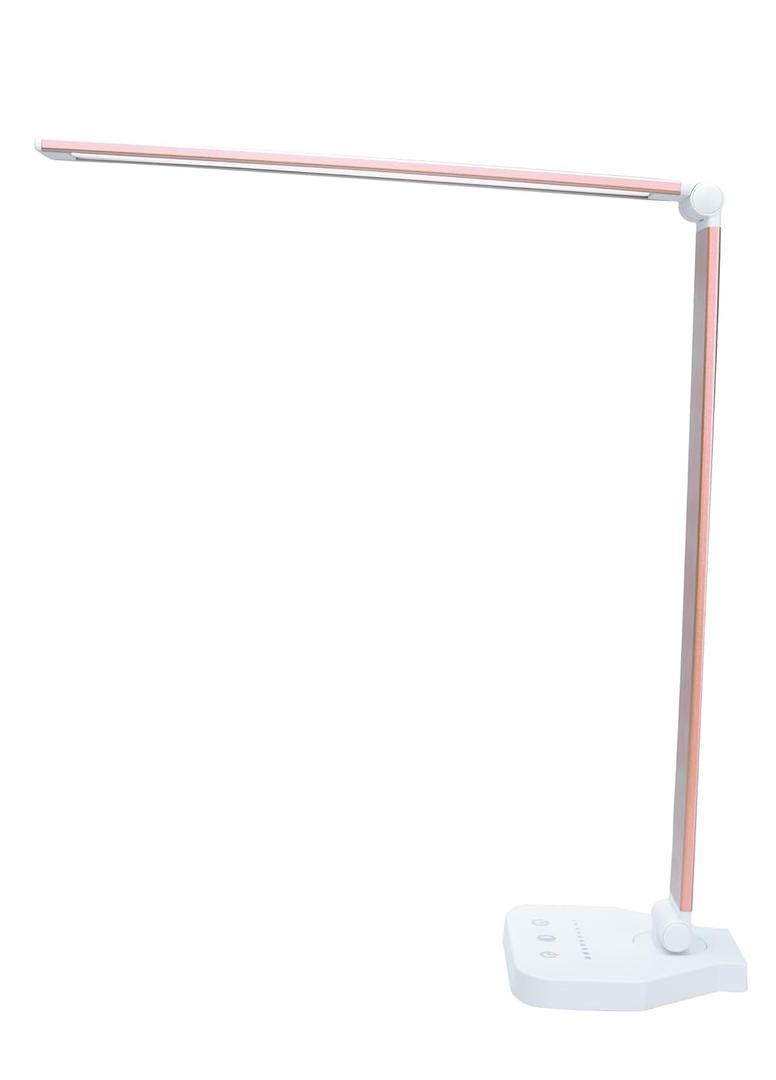 White crown LED Desk Lamp Dimmable Table Lamp Reading Lamp with USB Charging Port, 5 Lighting Modes, Sensitive Control, 30/60 Minutes Auto-Off Timer, Eye-Caring Office Lamp (Pink)