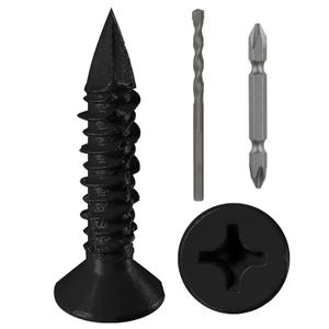 WenSilon(100 PCS) 1/4" x1-1/4 Black Concrete Screw Anchor Black Flat Head for Anchoring to Masonry, Block or Brick Stucco