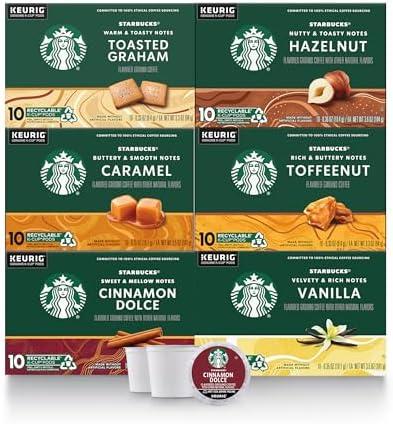 Starbucks K-Cup Coffee Pods—Flavored Coffee—Variety Pack for Keurig Brewers—Naturally Flavored—100% Arabica—6 boxes (60 pods total) Expired 04 SEP 2025