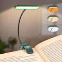 Gritin Rechargeable Book Light for Reading in Bed with 19 LED &Memory Function-Eye Caring 3 Color Temperatures,5 Brightness Levels,80 Hrs Runtime Flexible Goose Neck Clip on Light-Dark Green