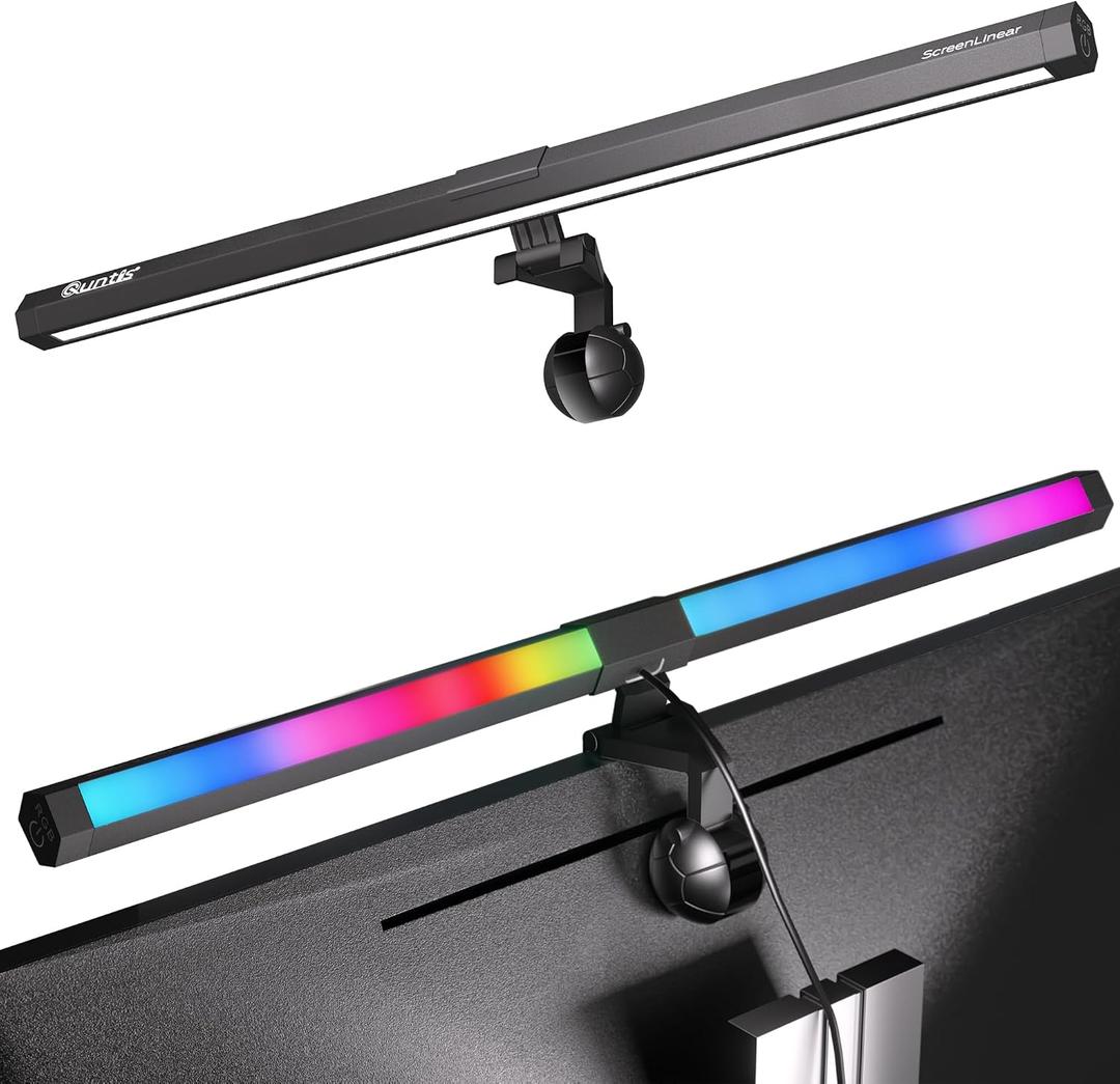 Quntis Monitor Light RGB PRO Backlight, Eye-Care Dual Light Computer Light Bar Gaming Office Desk Lamp, 15 Modes Dimmable Backlight, 3 Color Temperature Adjustable Brightness, Ra95 Screen Light Bar