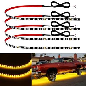 Keiurot 12V Led Light Strip 24" Connectable Amber Led Strip Lights for Cars Boat Marine Golf Cart Trucks Waterproof Interior & Exterior, 4Pack