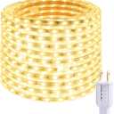 110V 2 Wire Warm Led Strip Lights Outdoor 50ft 3000K Led Rope Lights Indoor Waterproof Flexible Cuttable Connectable with UL Listed Power Supply for Home Bedroom Garden Decoration (Yellow)