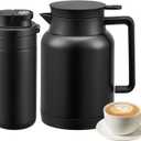 2 Pack 49oz Thermal Coffee Carafe and 15oz Insulated Water Bottle, Stainless Steel Vacuum Thermal Carafes and Water Bottle for Keeping Coffee, Tea, Water - Keep 12 Hours Hot, 24 Hours Cold (Black)