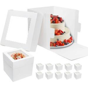 Mcfleet 10pcs Cake Boxes 12 Inch 12x12x12 Tall Cake Boxes with Window for Tier Baking Disposable Bakery Containers with Lids White Large Cardboard Bakery Take Out Carrier for Wedding, Birthday, Party