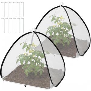 2 Pcs Pop Up Insect Barrier Plant Cover Tent, 22 x 22 x 22 Inch Foldable Garden Plant Protectors Mesh Enclosure, Garden Net Cage Bird Insect Guard Cover for Protecting Plants Fruits Vegetables