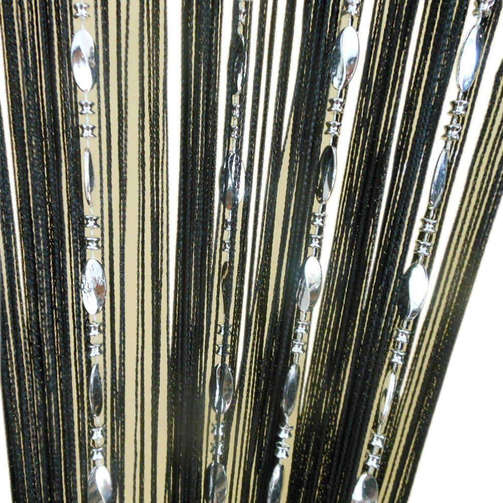 ZiDeTang Button Beaded Door Curtain Fringe Tassel Living Room Divider Curtain (39.30" x 78.50", Black)