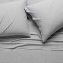 Amazon Basics 4 Piece Bed Sheet Set, 100% Cotton Jersey, Includes Super Soft, Flat and Fitted Sheets, Pillowcase, Queen, Light Gray, Solid