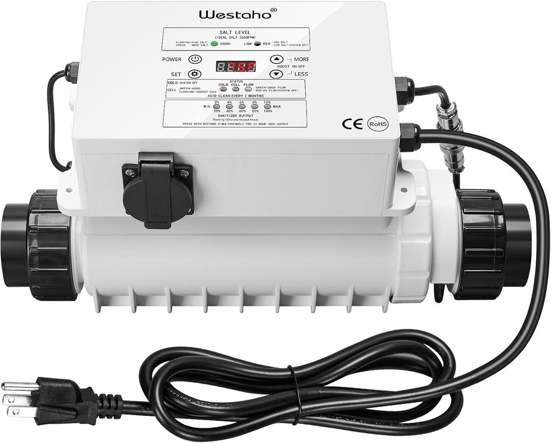 Salt Chlorine Generator- Westaho Pool Salt System for Inground Pools Up to 40,000 Gallons, Includes Pump Timer & Pump Socket, USA Titanium Cell for 10,000-Hour Lifespan, 1.4 lb CL Output