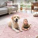 Pink Rugs for Bedroom Girls: 5x7 Modern Large Washable Cute Boho Floral Pattern Area Rug Soft Indoor Floor Non-Slip Low Pile Carpet for Living Room Dining Nursery Kids Playroom Baby Room House Decor