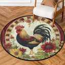 3 Ft Round Rug Red Flowers Rooster Soft Circle Area Rugs Non Slip Washable Circular Door Mat for Indoor Bedroom Nursery Living Room Kitchen Bathroom Entryway Home Carpet Decor
