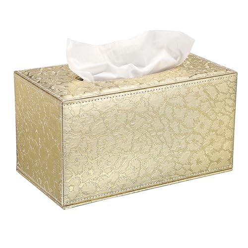 Sumnacon Tissue Box Cover Rectangle Leather Tissue Box with Magnetic Bottom,PU Cube Tissue Box Holder Decorative Gold Tissue Cover for Bathroom Toilet Bedroom Kitchen Office Table Desk Office,Large