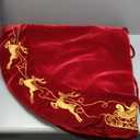 QOUBAI 60inch Extra Large Christmas Tree Skirt Red Luxury Velvet Plush Fur Skirts with Gold Embroidery Xmas Velvet Tree Skirt Holly Leaves Gold Embroidered Tree Skirt for Christmas Holiday Party Decor