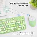 Wireless Keyboard and Mouse Combo, Retro Typewriter Keyboard with Round Keycaps, 2.4GHz USB Cute Wireless Keyboard Mouse for Computer, Desktop, Laptop (Green Colorful)