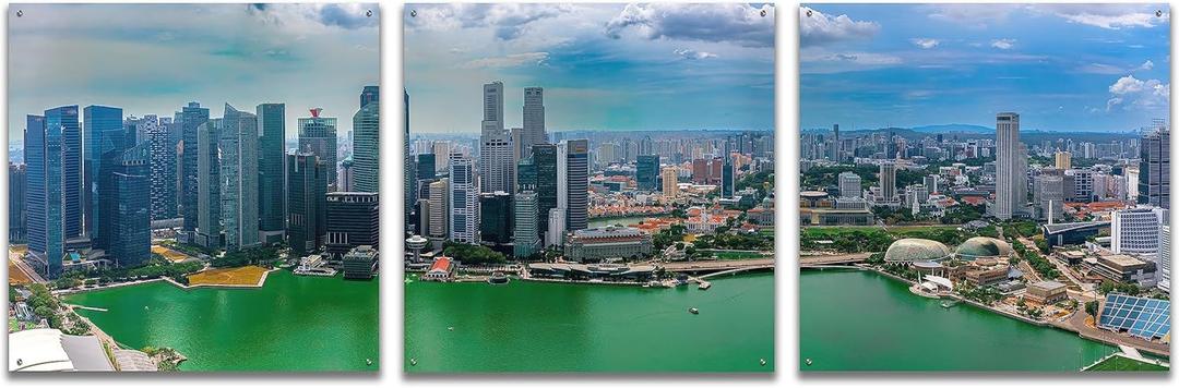 Epic Art 'Singapore Skyline' by Epic Portfolio, Acrylic Glass Wall Art 3 Piece, 108" x 36"