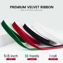 5/8" Wide x 10 Yards Velvet Ribbon, Vintage Single Face Velvet Ribbons for Gift Wrapping, Christmas Wrapping Bows, Wedding Decor, Sewing and More (Forest Green)