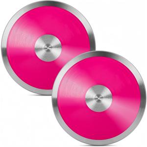 2 Pack 1kg Sports Training Discus for Track and Field, Nylon Practice Discus with Smooth Steel Rim and Center, 1 kg Boys Girls Women Men Discuses Throwing Equipment for Outdoor Beginners (Pink)