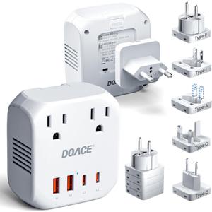 2000W Voltage Converter US to Europe for Hair Dryer - DOACE 220V to 110V Converter for European Travel, Power Converter Adapter Combo with 2 PD/QC Chargers & UK/AU/US/IT/European Travel Plug Adapters
