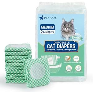 Pet Soft Disposable Cat Diapers for Female & Male Cats, Puppy Doggie Diapers for Female Dogs with Adjustable Foam Tail Hole, Medium (24Pcs, Green)
