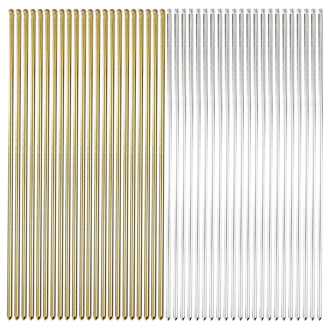 Lawie 40 Pack 6 Inch Gold Silver Long Metal Straight Hair Sticks with Hole Pencil Plain Hair Picks Forks Needle Rod Blank Thin Hairpins Hair Shawl Pins Chopsticks Bun Holder Craft DIY Accessories Bulk