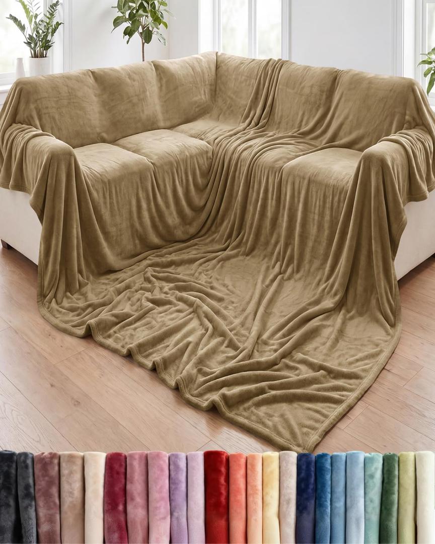 Fleece Blanket Giant Size 120" x 180" - Ultra-Soft Flannel Throw - Camel