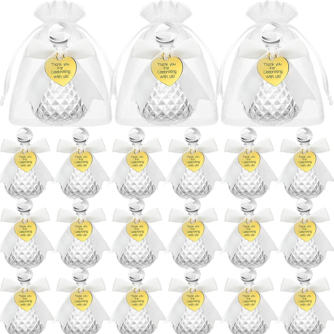 24 Sets Holy Water Bottles 100ml Catholic Christian Glass Bottles with Heart Lapel Pins Organza Bags and White Ribbon Holy Water Container for Church Wedding Baptism Party Favors Gift