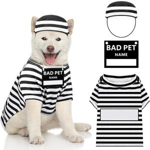 Shihanee Funny Dog Prisoner Costumes Halloween Prison Pooch Shirts Washable Dog Hat and Card for Halloween Puppy Pet(Medium)