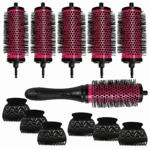 Detachable Round Hair Brush Set, 3 Sizes Barrel Styling Tool for Blow Drying with 6 Barrels 1 Handle 6 Clips, Different Hair Rollers, Click and Curl Blowout Brush to Create Your Hairstyle