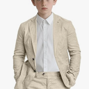 Boy Beige Suit for Kids Linen Slim Fit Beach Wedding Suits Formal Dress Tuxedo Ring Bearer Outfits Boys Casual Clothes, Size 10Y