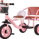 High Carbon Steel Children's Tricycle/Soft and Comfortable Pedal Tricycle Can Take People with Back Seat Kids Tandem Tricycle for Boys and Girls Ages 3+,Pink