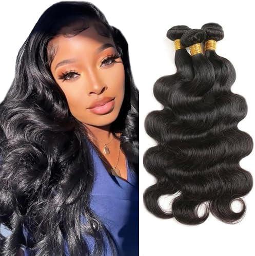 Color 1B Bundles Body Wave Human Hair Bundle 18 20 22 Inch Natural Black Color Unprocessed Brazilian Virgin Remy Hair 3 Bundles/150g Soft Hair Extensions