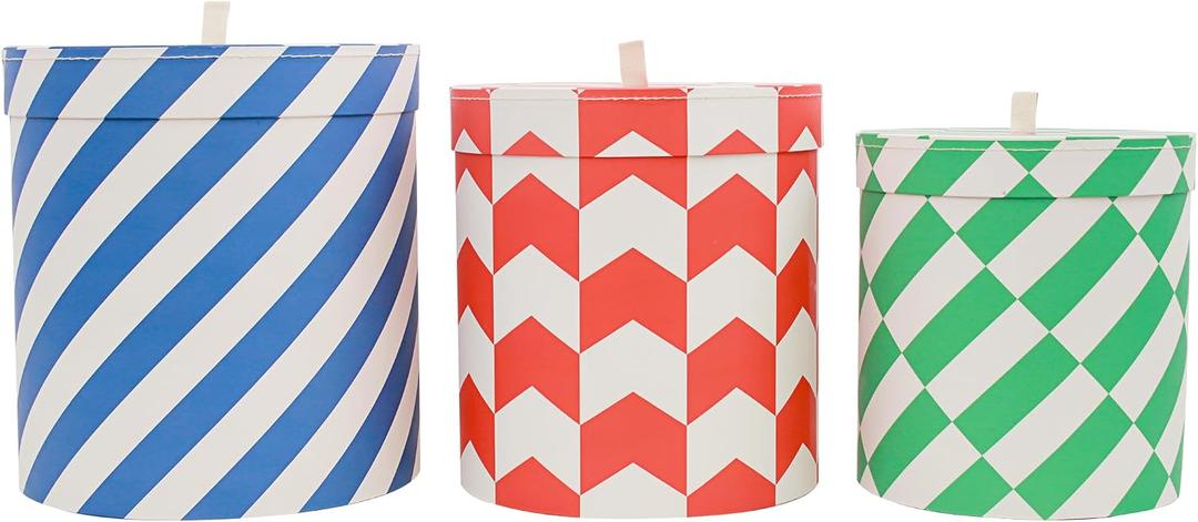 3-Piece Decorative Storage Boxes with Lids,Geometric Pattern, Blue White Orange Green, Cardboard Keepsake Box Set, Wool Storage, Home Decor, Modern Decoration Organizer, Toy Bin
