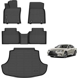 AIPOIL Floor Mats & Cargo Liner Set for 2019-2024 Lexus ES & ES300h &2025 Lexus ES Hybrid & ES350 & ES300h All Weather Protection TPE Anti-Slip Automotive Full Set Custom Car Mats Accessories -Black