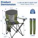 Outdoor Camping Chair 2-Pack with Mesh Back, Folding Portable Lawn Chairs with Cup Holder & Side Storage Pocket for Camping, Beach, Picnic, Fishing(Green)