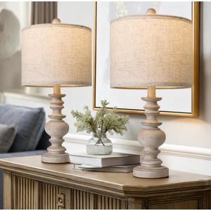 BOBOMOMO Tradition 20" Rustic Table Lamp Set of 2 for Living Room Bedroom Bedside Desk Lamps Bedroom Nightstand Vintage Lamps Linen Suitable for Decorating Small Areas (Antique Gray)