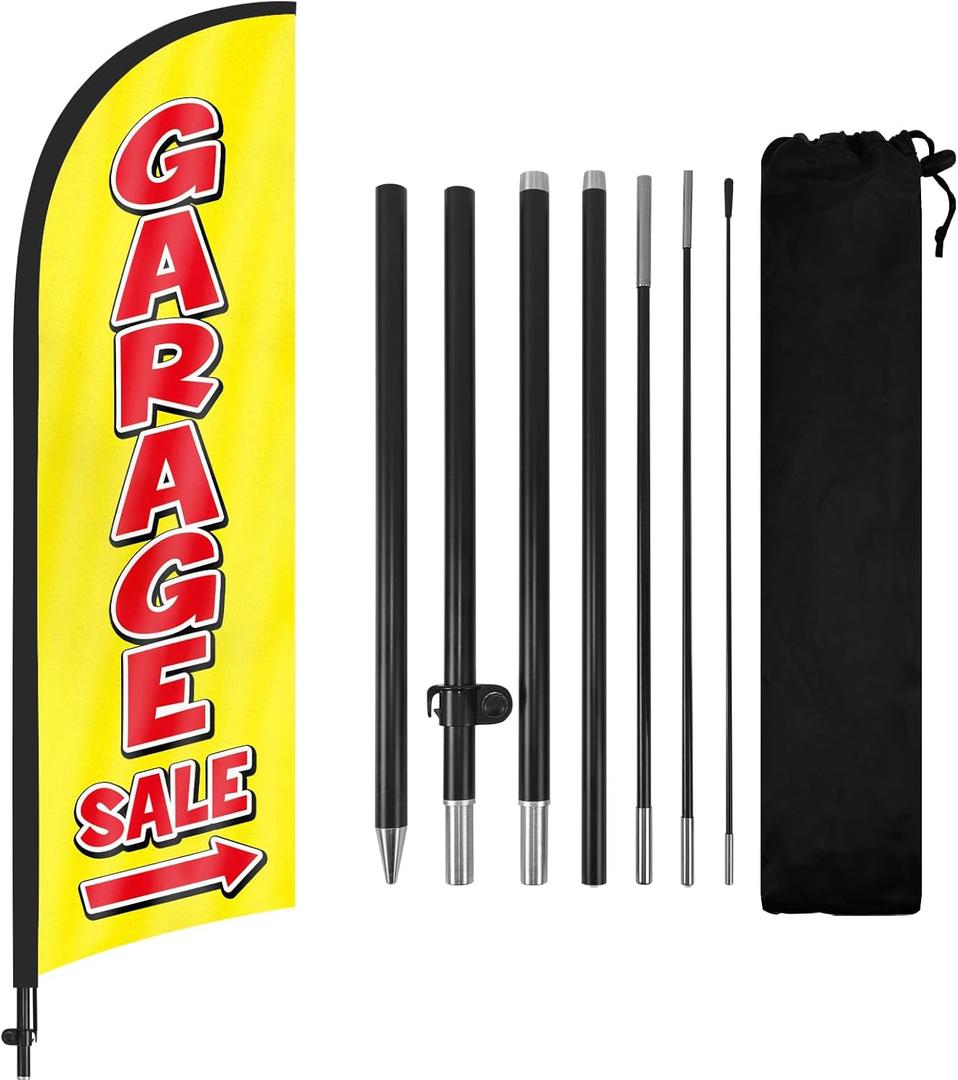 Garage Sale Advertising Swooper Flag Banners, Garage Sale Feather Flags with Pole and Ground Stake, Advertising Feather Banners Sign for Garage Sale Business 8FT, Yellow