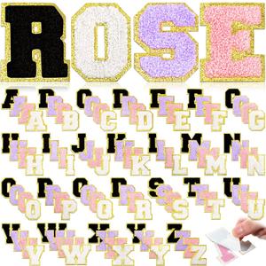 Jutom 104 Pcs Self Adhesive Chenille Letter Patches Letter Patches Chenille Stick on Embroidered Patch for Clothing Jackets Backpacks Hats(Classic,Black, White, Purple, Pink)