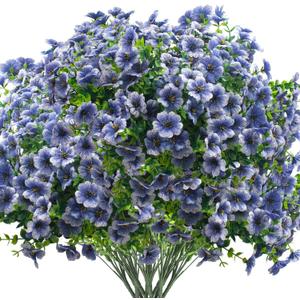 Grunyia Artificial Fake Flowers for Outdoor Spring Decoration, 16 Bundles Faux Silk Colorful Daisy UV Resistant Realistic for Outside Porch Patio Home Yard Garden Planters Pots Window Box (Blue)